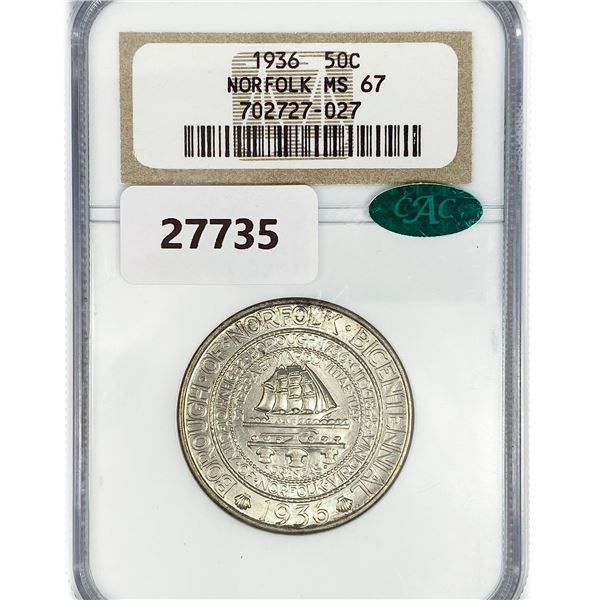 1936 CAC Norfolk Half Dollar NGC MS67