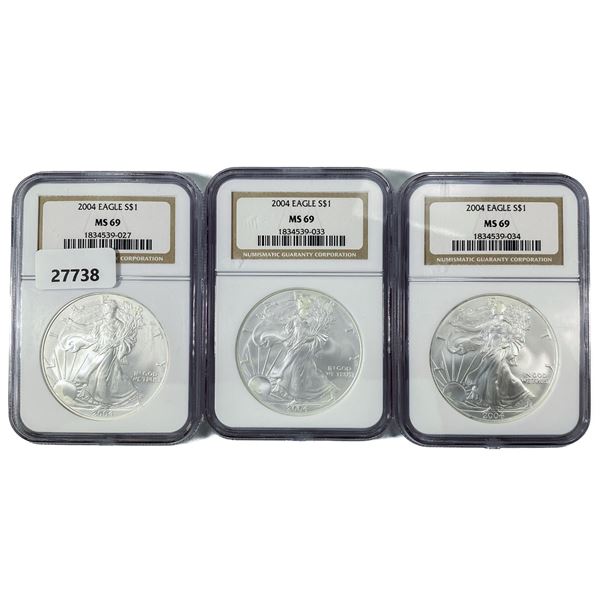 2004 Set (3) American Silver Eagles NGC MS69