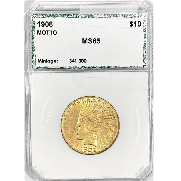 1908 $10 Gold Eagle PCI MS65 Motto