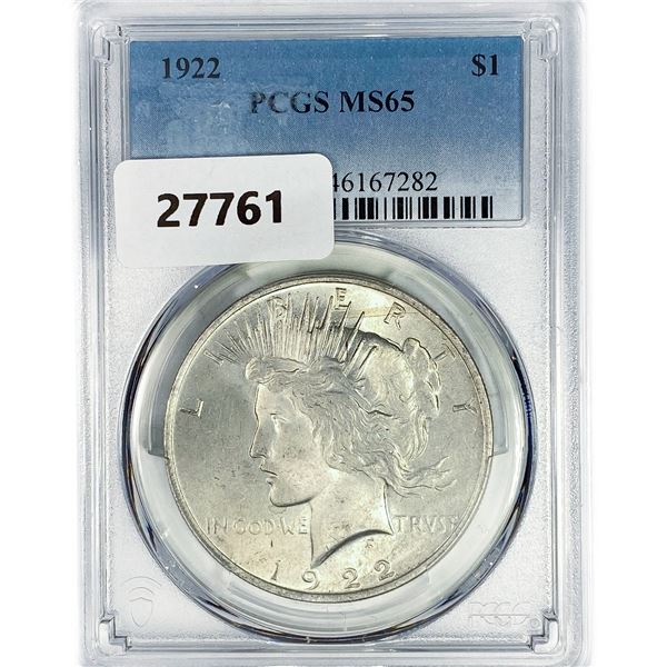 1922 Silver Peace Dollar PCGS MS65