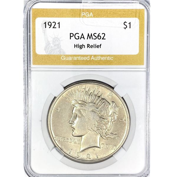 1921 Silver Peace Dollar PGA MS62 High Relief