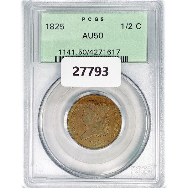 1825 Classic Head Half Cent PCGS AU50