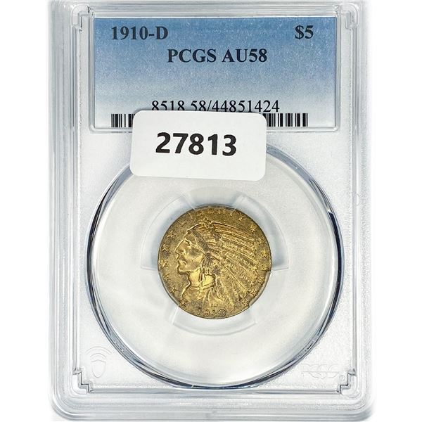 1910-D $5 Gold Half Eagle PCGS AU58