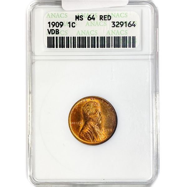 1909 VDB Lincoln Memorial Cent ANACS MS64 RED
