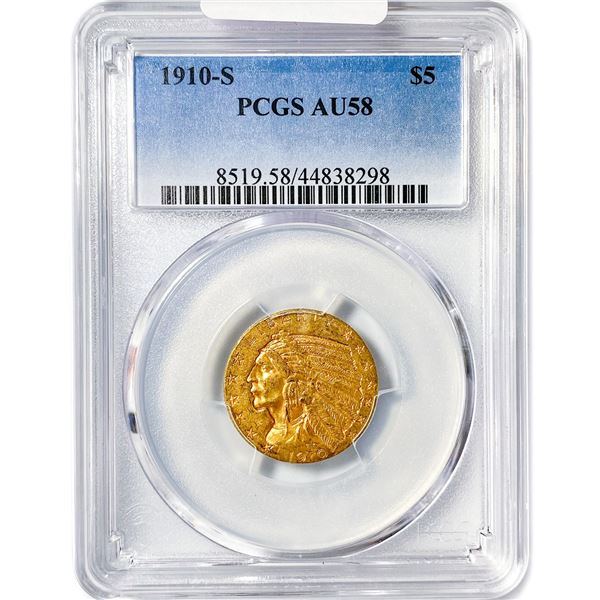1910-S $5 Gold Half Eagle PCGS AU58