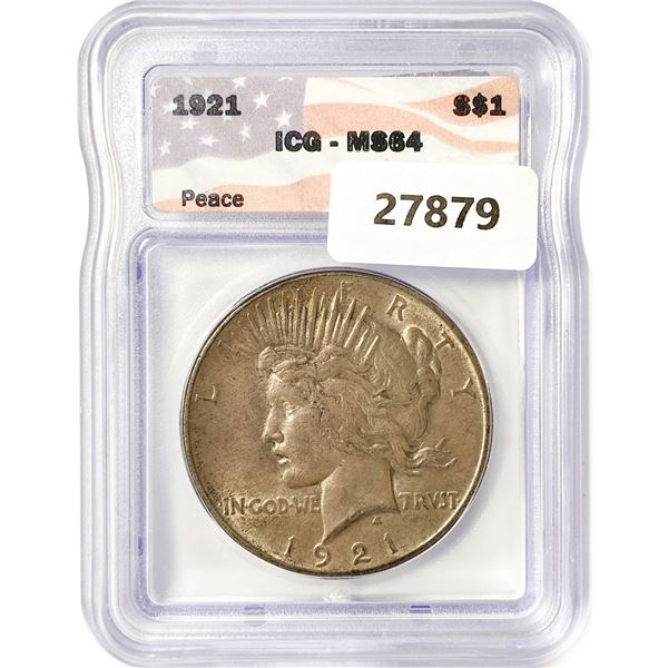 1921 Silver Peace Dollar ICG MS64