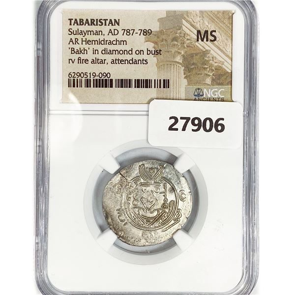 787-789 AD Tabaristan Silver Hemidrachm NGC MS