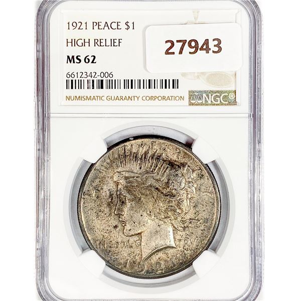 1921 Silver Peace Dollar NGC MS62 HR