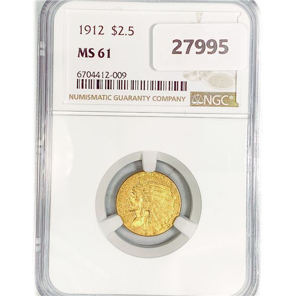 1912 $2.50 Gold Quarter Eagle NGC MS61