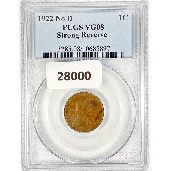 1922 No D Wheat Cent PCGS VG08 Strong Reverse