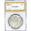 1891-O Morgan Silver Dollar PGA MS64