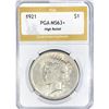 1921 Silver Peace Dollar PGA MS63+ High Relief