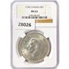 Image 1 : 1938 .6oz Canada Silver Dollar NGC MS63
