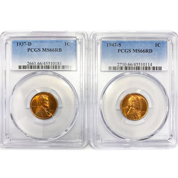 1937-D, 1942-S Set (2) Wheat Cent PCGS MS66