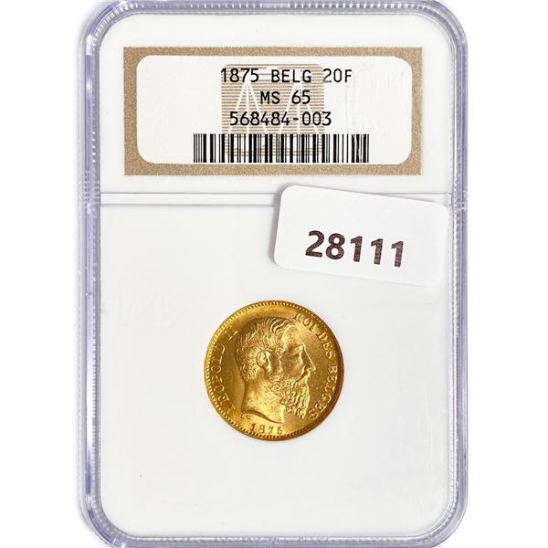 1875 20F .19oz Belgium Gold NGC MS65