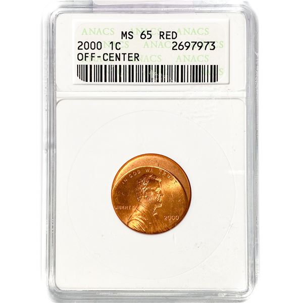 2000 Lincoln Memorial Cent ANACS MS65 RED, Off-Cen