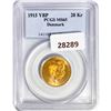 Image 1 : 1915-VBP 20Kr .26oz Denmark Gold PCGS MS65
