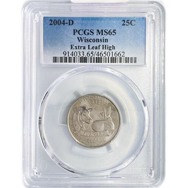 2004-D Wisconsin Quarter PCGS MS65 Xtra High Leaf