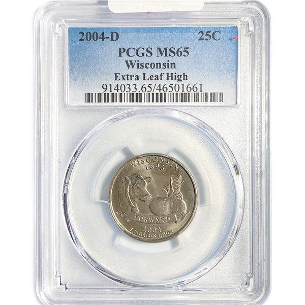 2004-D Wisconsin Quarter PCGS MS65 Xtra High Leaf