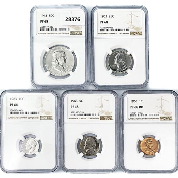 1963 Proof Set (5) 50C, 25C, 10C, 5C, 1C NGC PF68