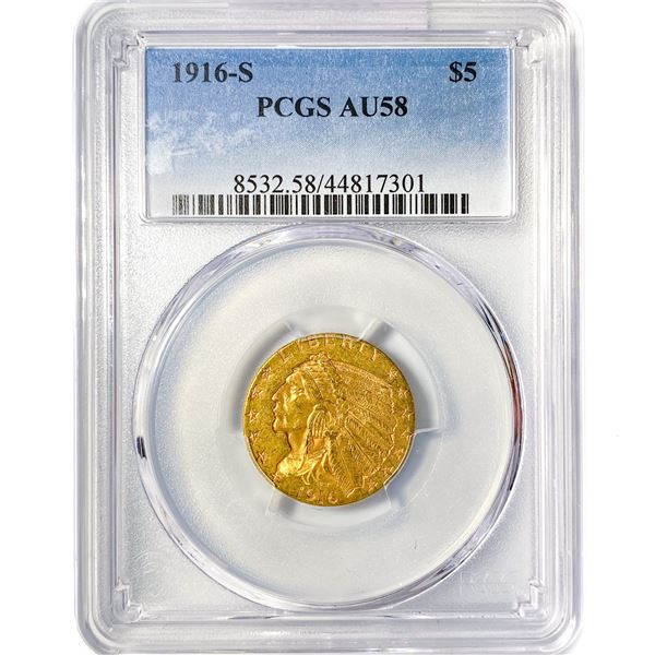 1916-S $5 Gold Half Eagle PCGS AU58