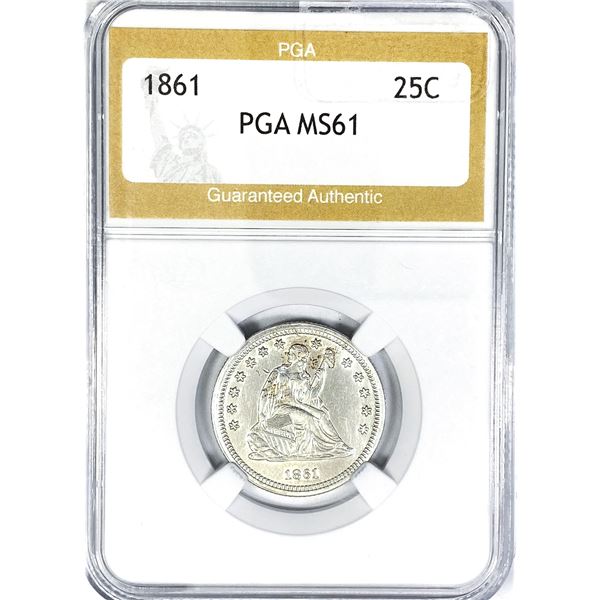 1861 Seated Liberty Quarter PGA MS61