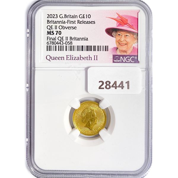 2023 1/10oz GB Gold Â£10 NGC MS70 Q. Elizabeth II