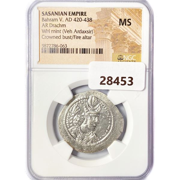 AD 420-438 Sasanian Empire AR Drachm NGC MS