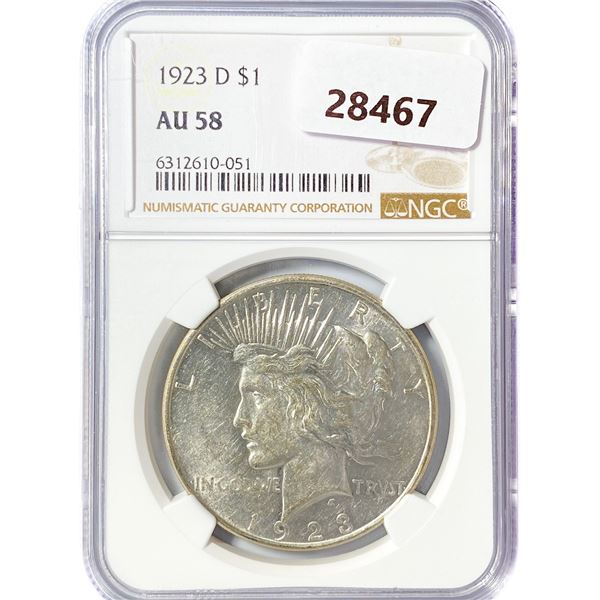 1923-D Silver Peace Dollar NGC AU58