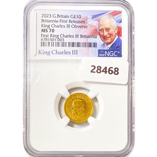 2023 1/10oz GB Gold Â£10 NGC MS70 King Charles III