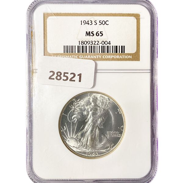 1943-S Walking Liberty Half Dollar NGC MS65