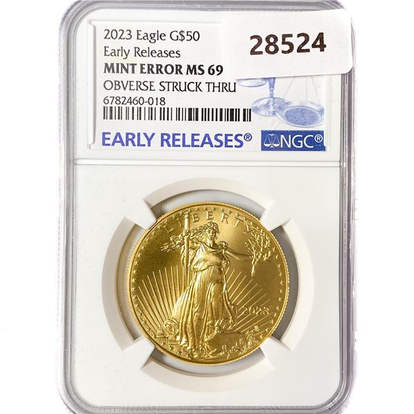 2023 $50 1oz AGE NGC MS69 Obv Struck Thru