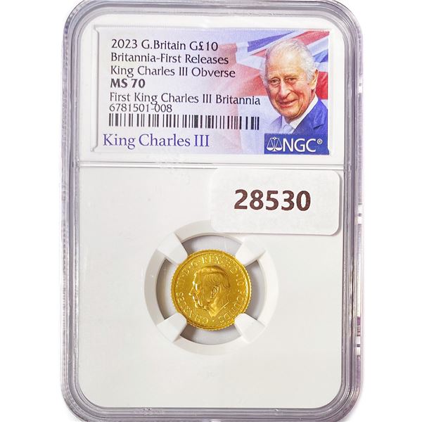 2023 1/10oz GB Gold Â£10 NGC MS70 King Charles III