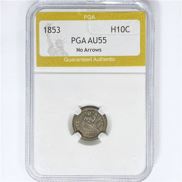 1853 Seated Liberty Half Dime PGA AU55 No Arws