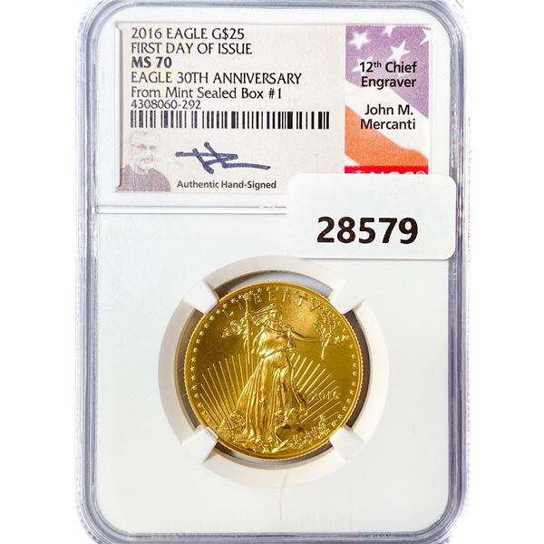2016 $25 1/2oz AGE Mercanti Signed NGC MS70 30th