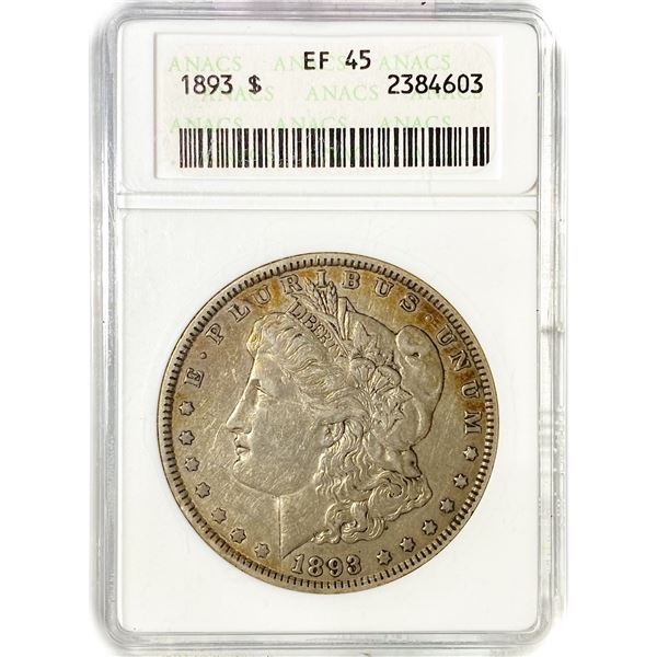 1893 Morgan Silver Dollar ANACS EF45