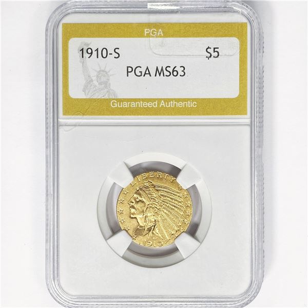 1910-S $5 Gold Half Eagle PGA MS63