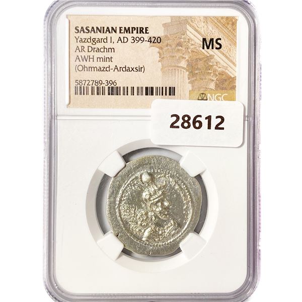 AD 399-420 Sasanian Empire AR Drachm NGC MS