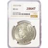 Image 1 : 1923-D Silver Peace Dollar NGC MS61