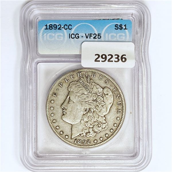 1892-CC Morgan Silver Dollar ICG VF25