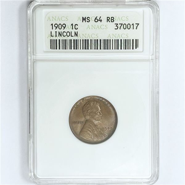 1909 Wheat Cent ANACS MS64 RB
