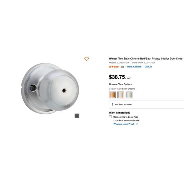 Weiser Troy Passage Set Satin Chrome - NEW LOT OF 2