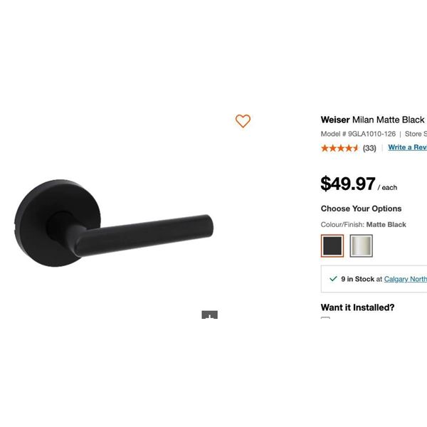 Weiser Milan Matte Black Lever Privacy Set - NEW LOT OF 2