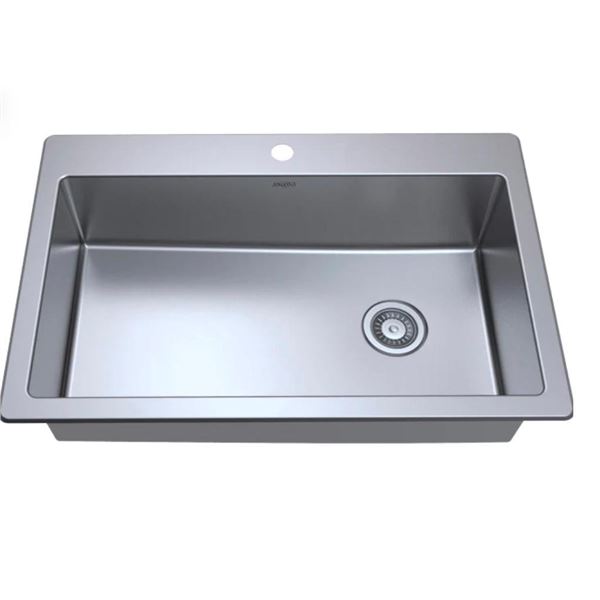 Ancona Model AN-3334 Valencia Dual Mount Single Bowl Stainless Kitchen Sink