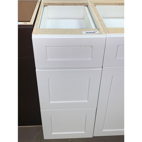 White Vanity triple drawer Base cabinet 12 inch NEW