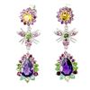 Image 1 : Natural Amethyst Citrine Colombian Emerald Earrings
