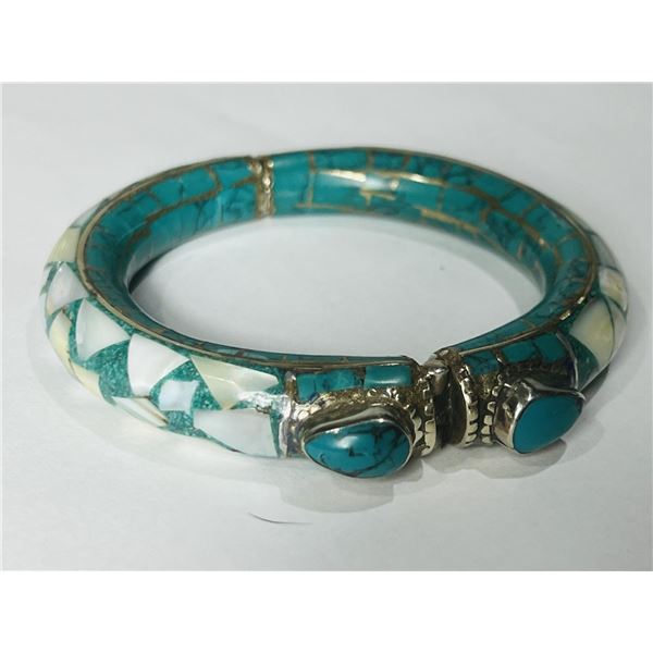 Natural Tibet Hand Made Turquoise & Sea Shell Bangle