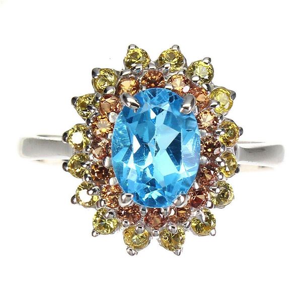 Natural Swiss Topaz  & Sapphire  Ring