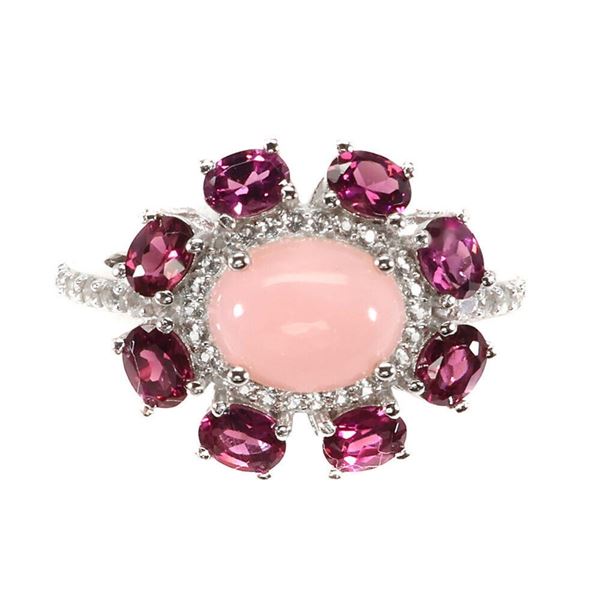 Natural Ethiopian  Pink Opal Rhodolite Topaz Ring