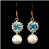 Image 2 : Natural Swiss Blue Topaz &  Pearl Earrings